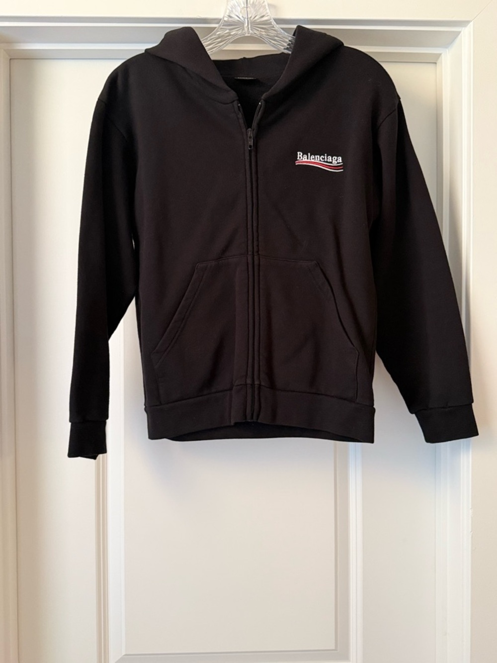 Balenciaga women’s shrunken Black Zip Logo Hoodie